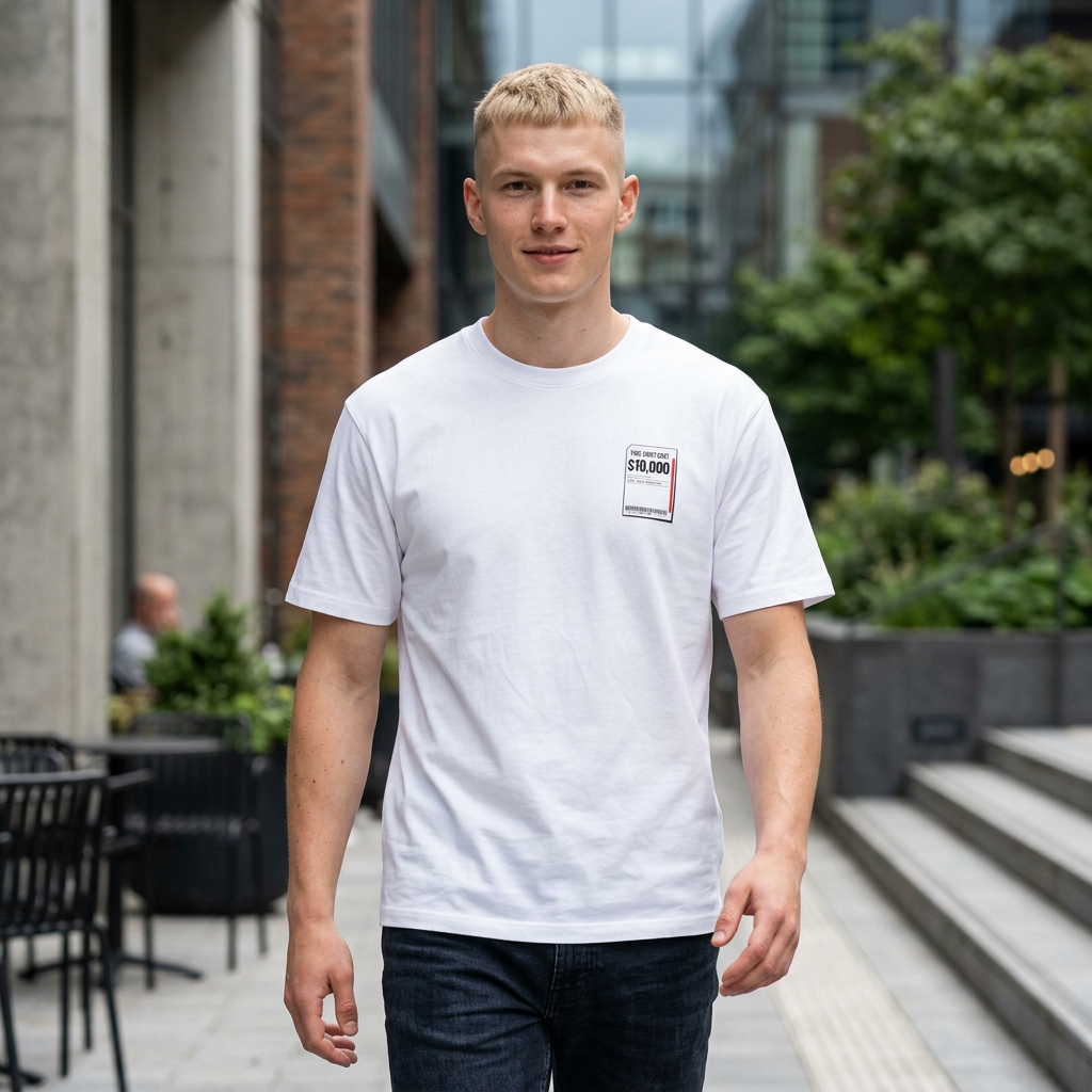 Ticket Stub Graphic Tee - Minimal White Oversized T-Shirt with 'Admit One' Pocket Print Printify