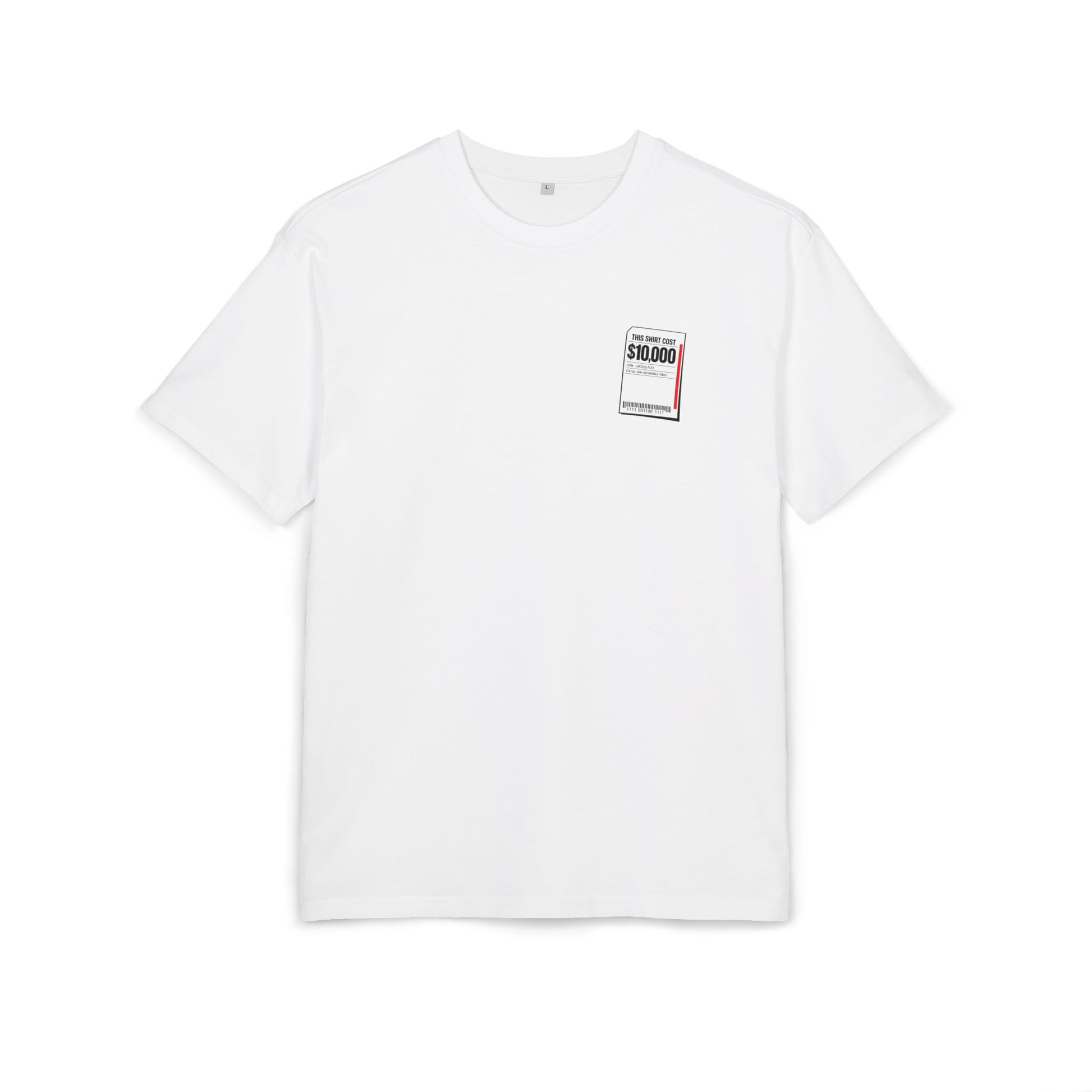 Ticket Stub Graphic Tee - Minimal White Oversized T-Shirt with 'Admit One' Pocket Print Printify